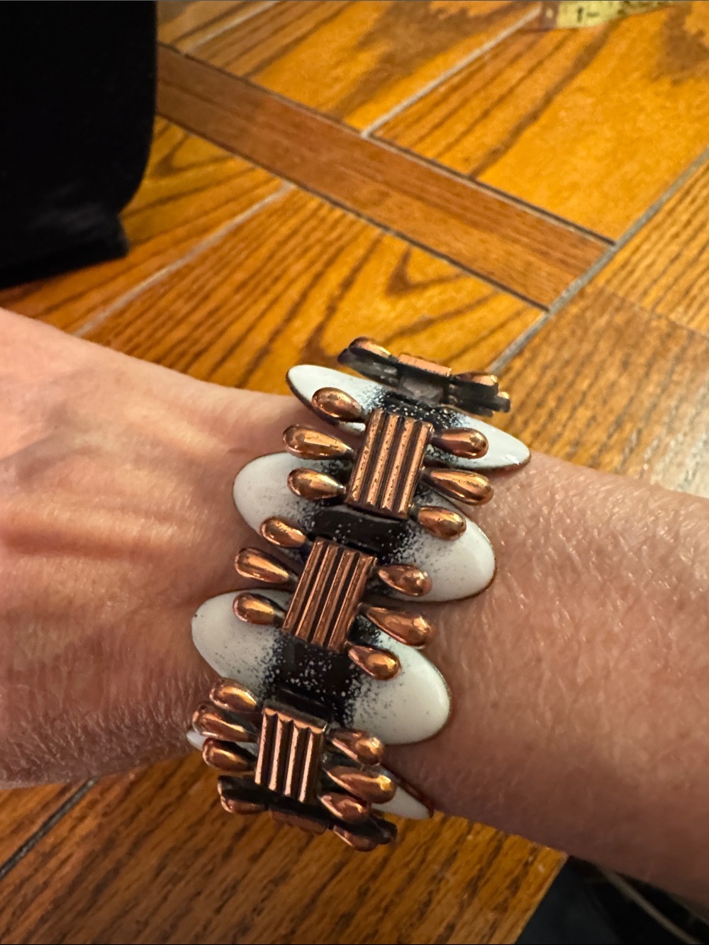 Vintage MCM Matisse Copper  and White With Black Enamel Bracelet - Small